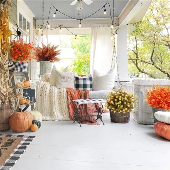 "24 Bundles Artificial Fall Flowers - UV Resistant Faux Boston Fern for Outdoor - Picture 4 of 7